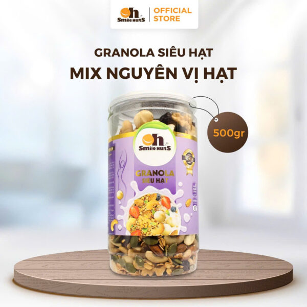 Granola siêu hạt nhập khẩu Smile Nuts - hũ nhựa 500 gram