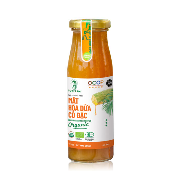 Mật hoa dừa cô đặc organic Sokfarm, chai thủy tinh 250g