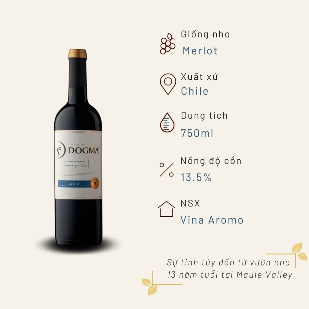 Rượu Vang Đỏ Dogma Merlot 750ml Viña Aromo 13.5%