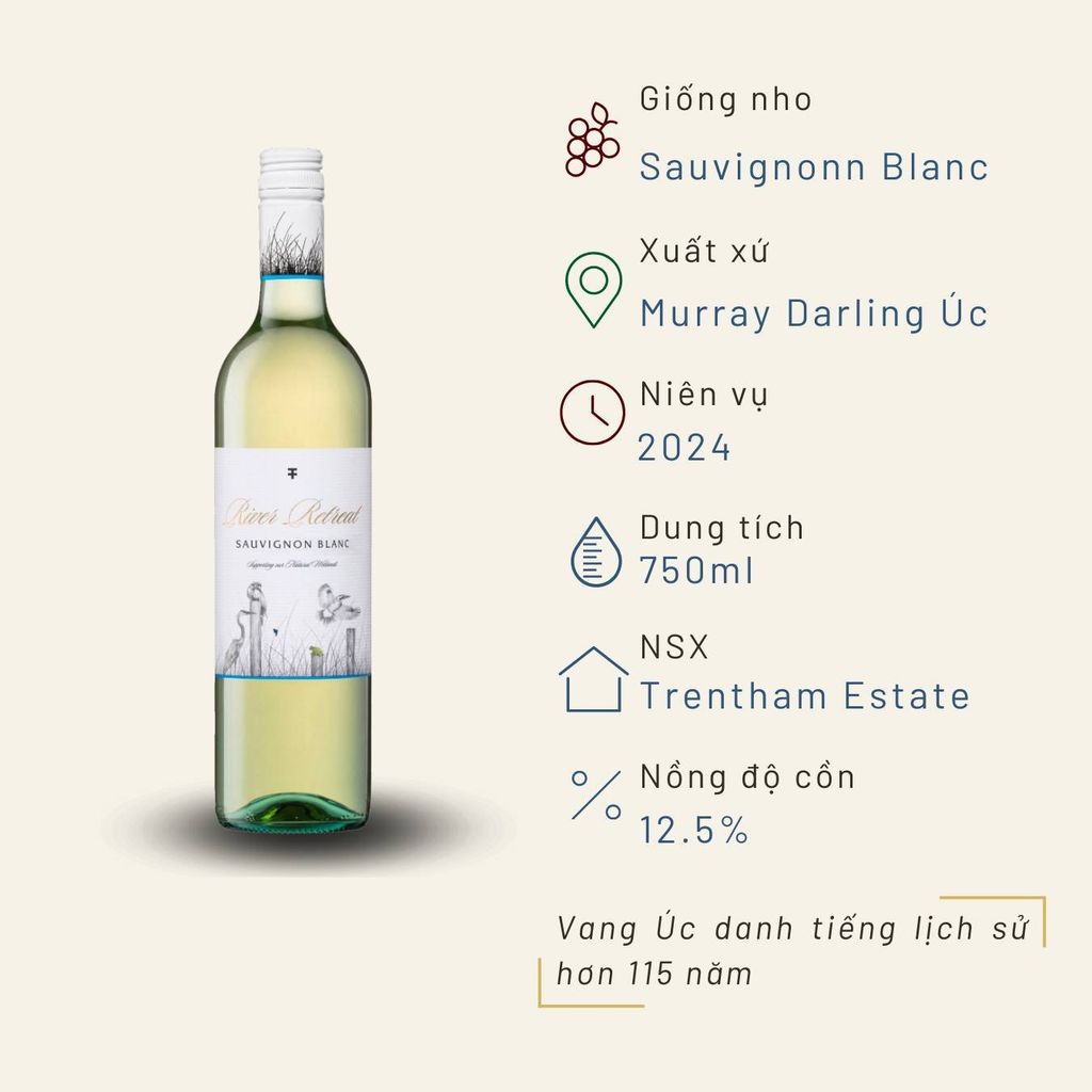 Rượu vang trắng Úc River Retreat Sauvignon Blanc 12.5% Murray Darling 2024